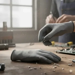 Thin, form-fitting mechanic gloves providing high dexterity for handling small bolts and electrical components.