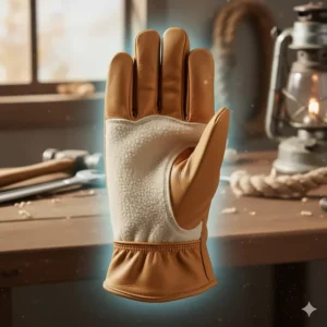 A cross-section illustration of a fleece-lined leather driver glove for cold weather work environments.