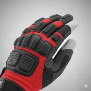 Close-up illustration of the textured palm and touchscreen-sensitive index finger of a mechanic glove.