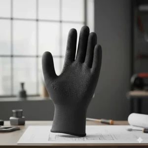 Close-up illustration showing the micro-textured palm of nitrile work gloves for enhanced grip.