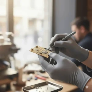 Thin polyurethane gloves providing high tactile sensitivity and grip for precision assembly work.