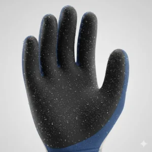 Close-up illustration of the sandy nitrile palm coating providing a secure grip on wet, cold surfaces.