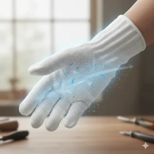 An infographic showing air circulation through cotton canvas gloves, highlighting heat dissipation for hand comfort.