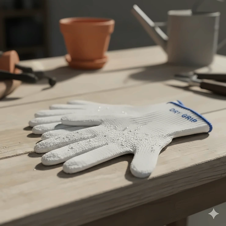 A pair of premium white cotton work gloves displayed on a wooden surface, highlighting the breathable knit texture for users with sweaty hands. cotton work gloves for sweaty hands