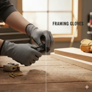 Adjustable hook-and-loop velcro wrist strap on a pair of professional carpentry gloves for a secure fit.