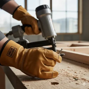 Framer's gloves showing the thumb, index, and middle fingers exposed for better nail handling and trigger control.