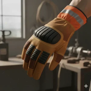 Rigger work gloves featuring TPR impact protection on knuckles and fingers for oil and gas work.