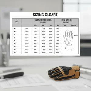 A clear sizing chart for choosing the correct fit for insulated rigger gloves for winter.