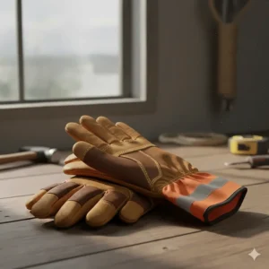 Rigger work gloves with double-stitched reinforced palms to improve grip and tool handling.