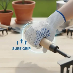 Close-up illustration of a reinforced palm on a cotton glove providing a secure grip even with sweaty hands.