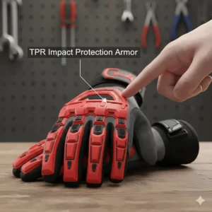 Heavy-duty impact gloves featuring TPR (Thermoplastic Rubber) armor on the knuckles and fingers.