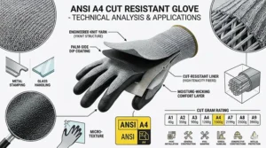 Official ANSI A4 cut resistance level icon indicating protection against 1,500 to 2,199 grams of cutting pressure.