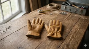 Heavy-duty cowhide leather work gloves designed for budget-conscious construction workers.