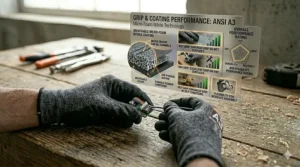 A hand flexing while wearing an ANSI A3 glove to demonstrate high dexterity for precision tasks.