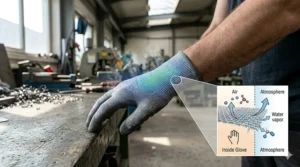 Illustration highlighting the moisture-wicking and breathable fabric of lightweight Dyneema work gloves.