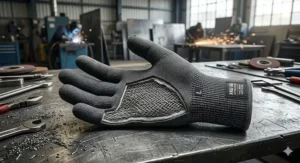 Detailed cross-section of an ANSI A6 glove showing the blend of stainless steel and high-performance polyethylene fibers.