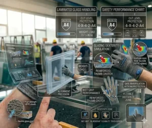 Illustration showing the breathable cooling back of glass handling gloves for all-day comfort.