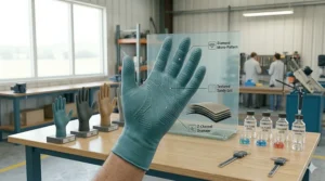 Close-up illustration of different palm textures on chemical resistant gloves for enhanced grip in oily or wet conditions.
