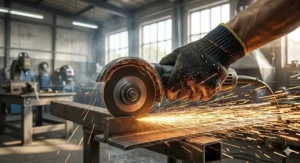 Protective gloves for metal fabrication designed to resist sparks and high-heat during grinding tasks.
