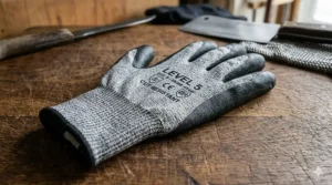 Close-up illustration of high-performance polyethylene HPPE fibers used in butcher cut resistant gloves.