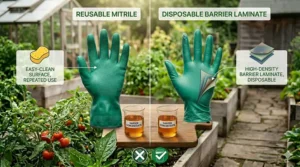Graphic illustrating chemical breakthrough and permeation rates for standard pesticide resistant safety gloves.
