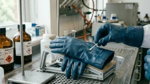 An expert diagram showing how to layer liners underneath PVC chemical resistant gloves for added comfort.