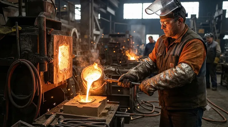 A pair of heavy-duty foundry heat resistant gloves designed for maximum protection against extreme temperatures and molten metal splashes.