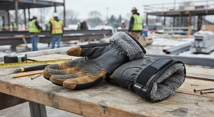 Durable, high-grip work gloves with warm fleece lining for cold weather construction, priced under $30.
