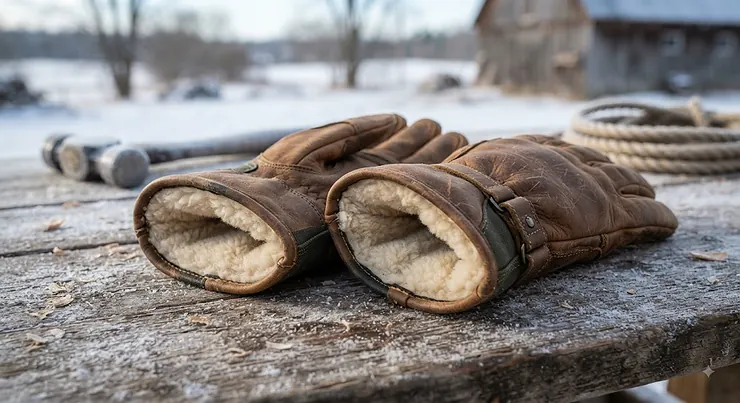 A pair of rugged, wool-lined work gloves perfect for cold-weather outdoor labor. wool lined work gloves for winter under $25