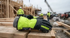 High-visibility winter Thinsulate lined work gloves for safety on American construction sites