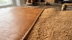 Macro shot highlighting leather grade comparison for grain leather gloves vs split leather gloves
